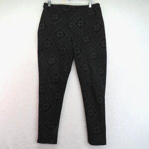 Chicos Pants Womens Med Black Gray Textured Damask Slim Tuxedo‎ Stretch Pull On